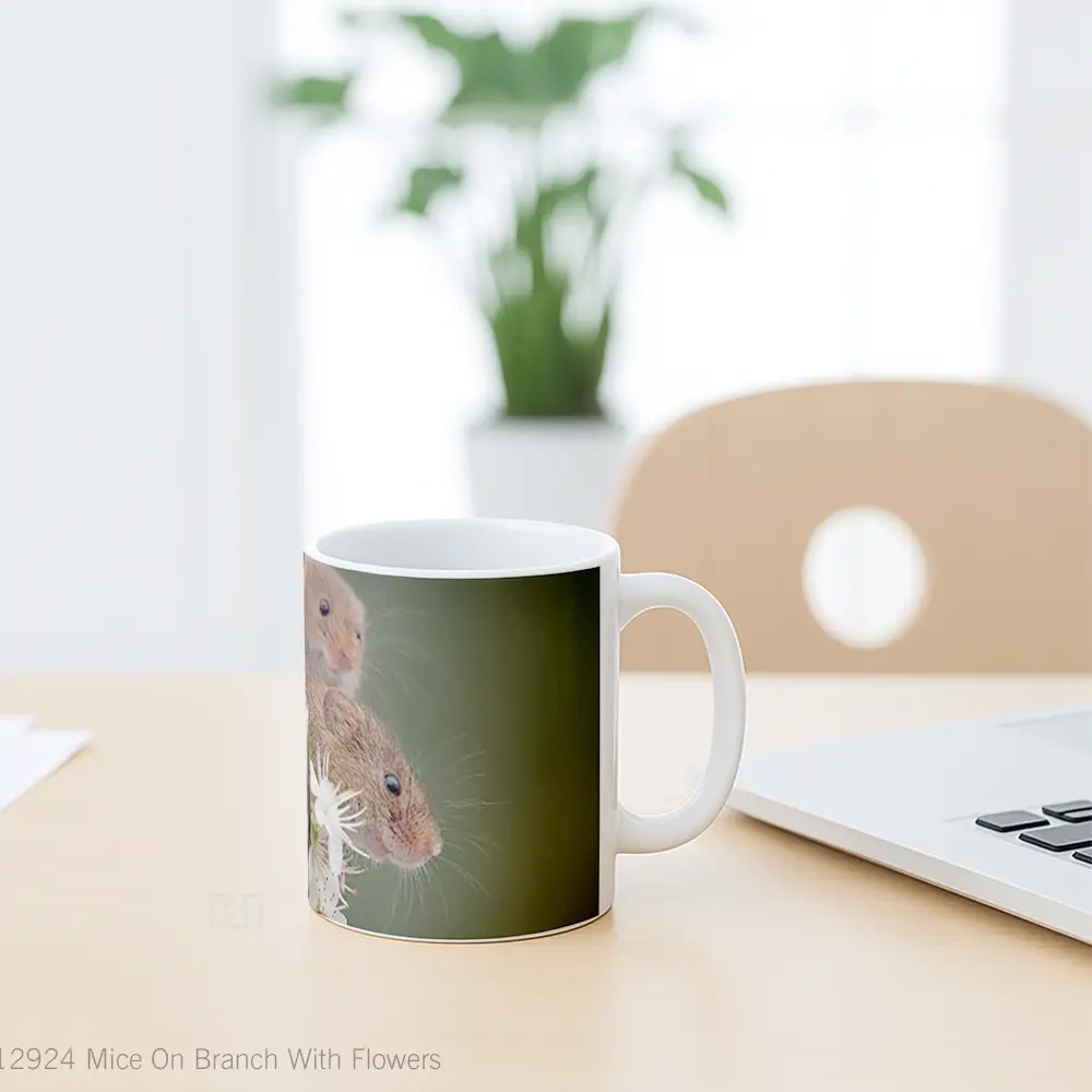 Mug Mice On Branch With Flowers Gelas Pemandangan Alam - All-side / Desain