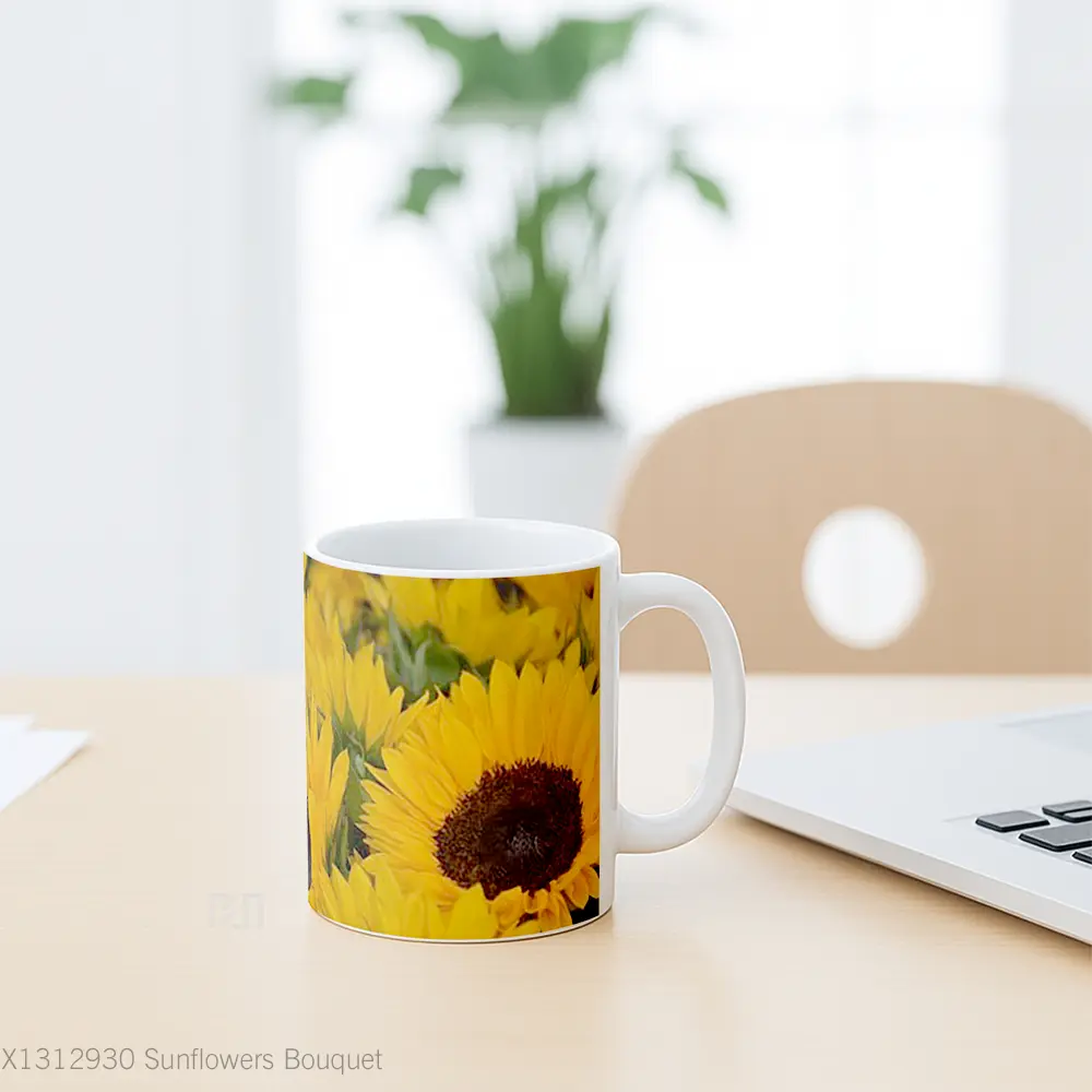 Mug Sunflowers Bouquet Gelas Keramik Unik - All-side / Desain