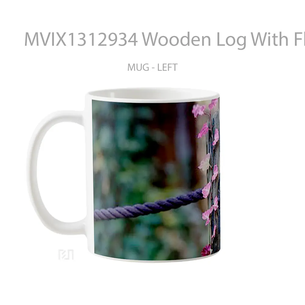 Mug Wooden Log With Flowers Gelas Pemandangan Alam - All-side / Desain