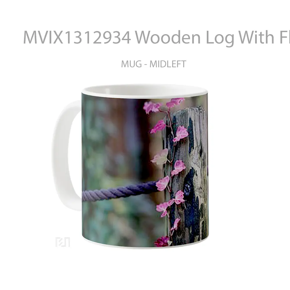 Mug Wooden Log With Flowers Gelas Pemandangan Alam - All-side / Desain