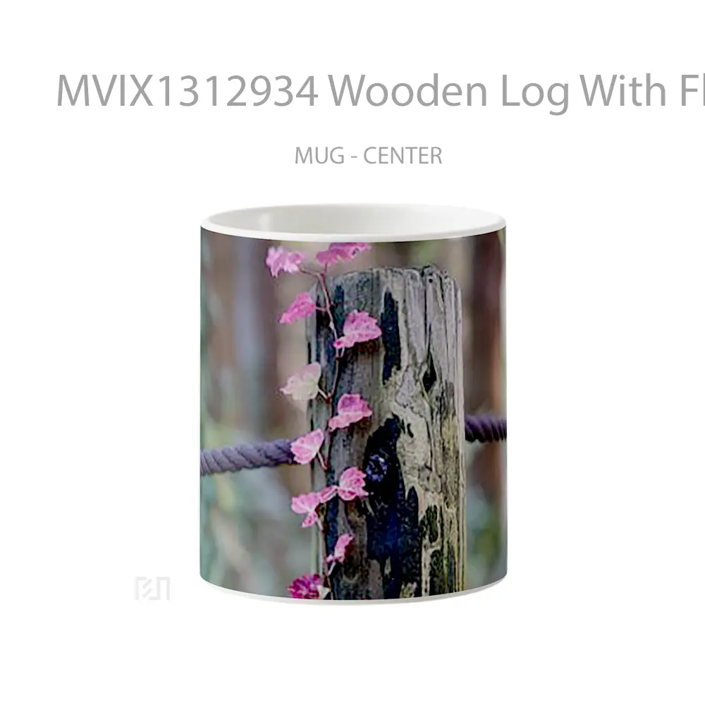Mug Wooden Log With Flowers Gelas Pemandangan Alam