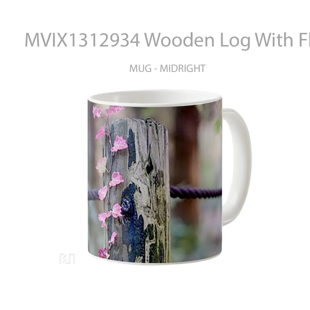 Mug Wooden Log With Flowers Gelas Pemandangan Alam - All-side / Desain