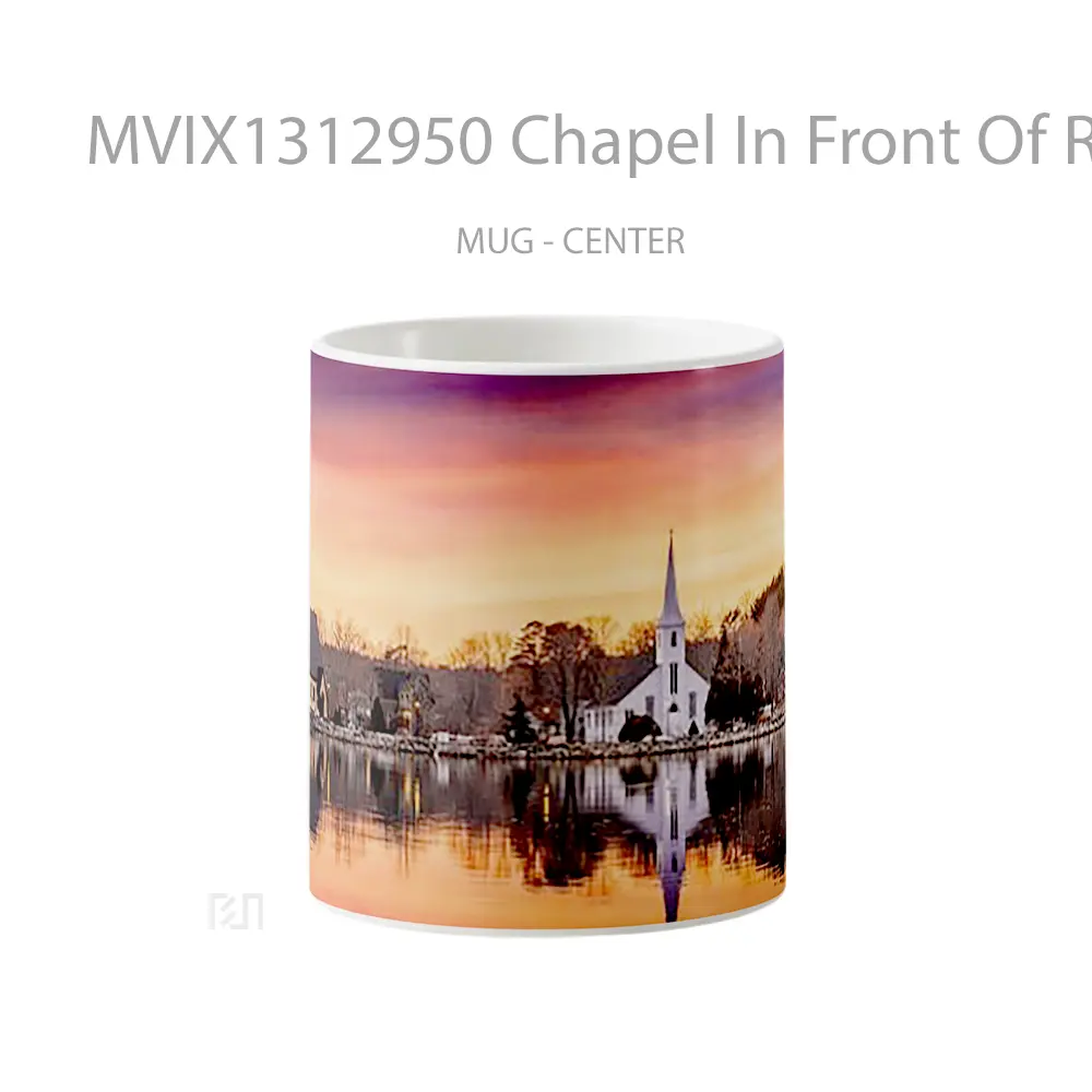 Mug Chapel In Front Of River At Sunset Gelas Pemandangan Alam
