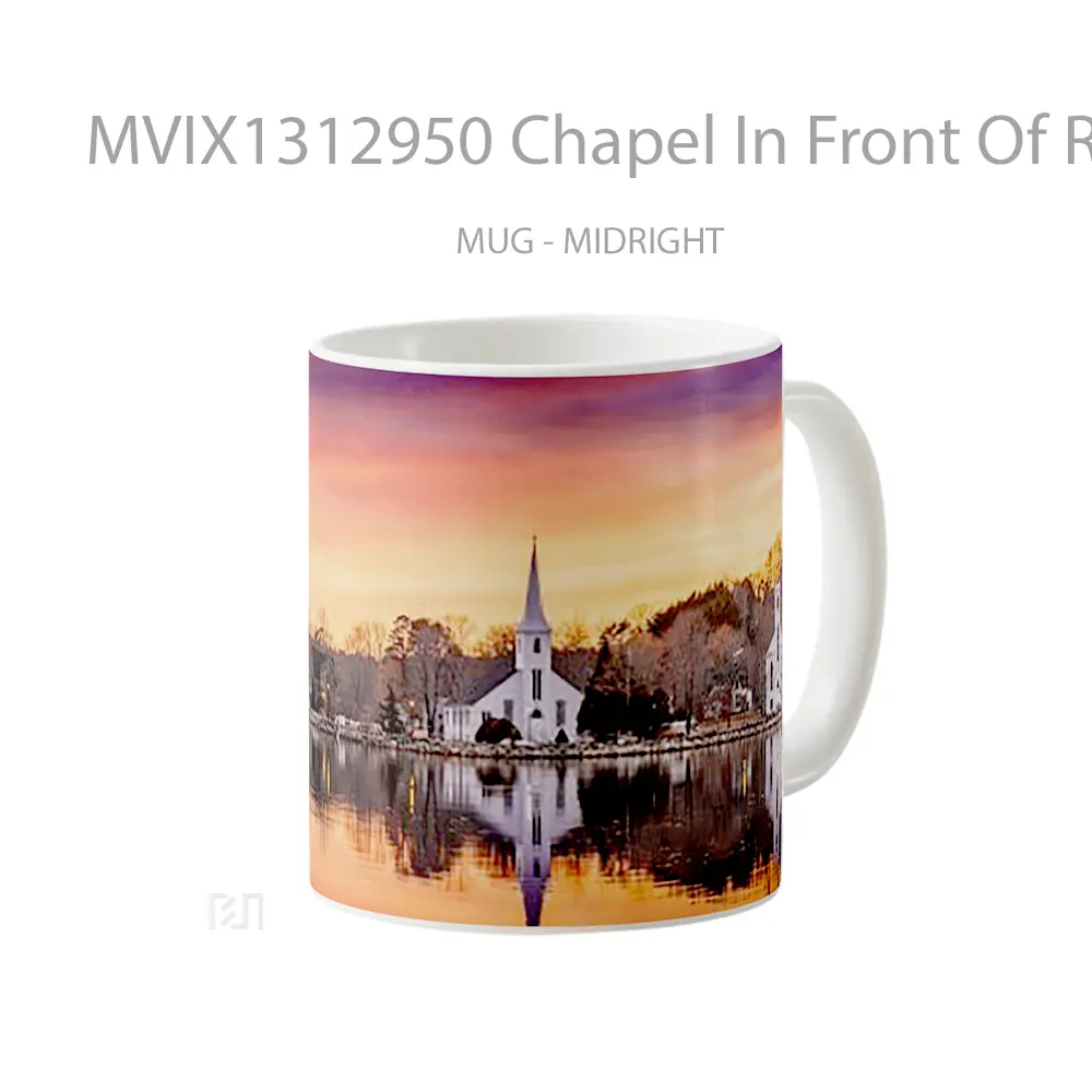 Mug Chapel In Front Of River At Sunset Gelas Pemandangan Alam - Tampak Tengah