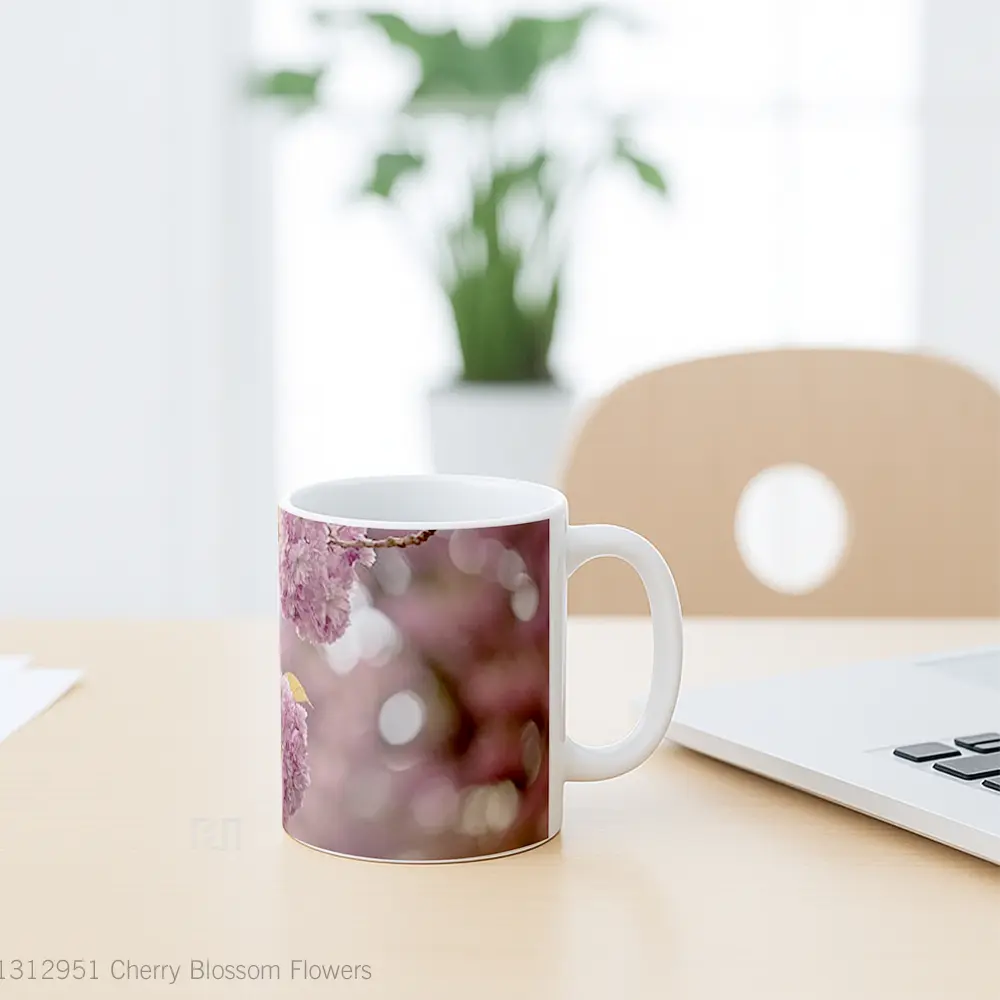 Mug Cherry Blossom Flowers Gelas Pemandangan Alam - All-side / Desain