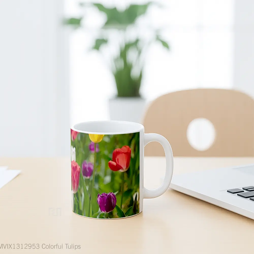 Mug Colorful Tulips Gelas Keramik Unik - All-side / Desain