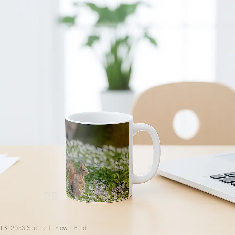 Mug Squirrel In Flower Field Gelas Pemandangan Alam - All-side / Desain