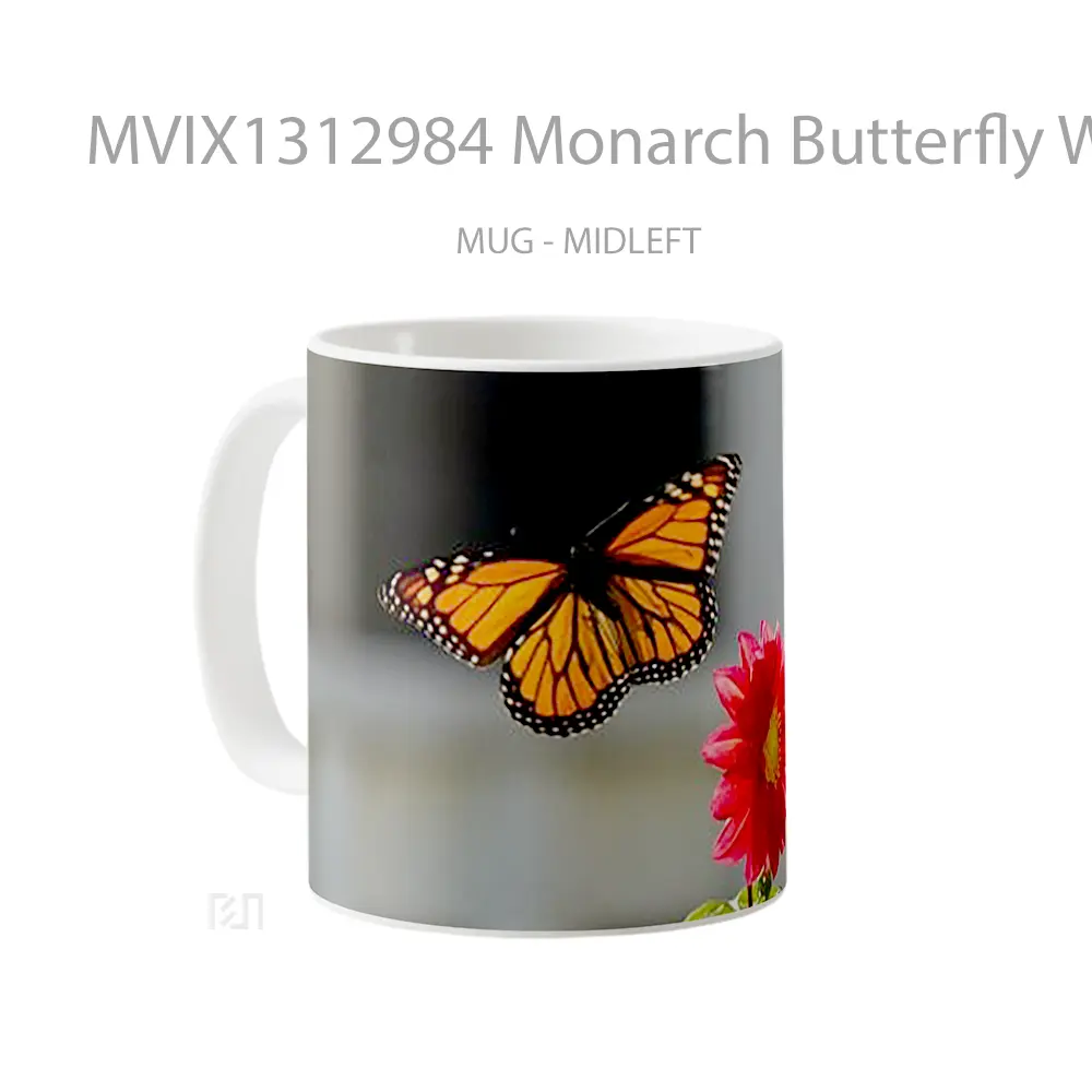 Mug Monarch Butterfly With Flower Gelas Hewan Lucu - All-side / Desain
