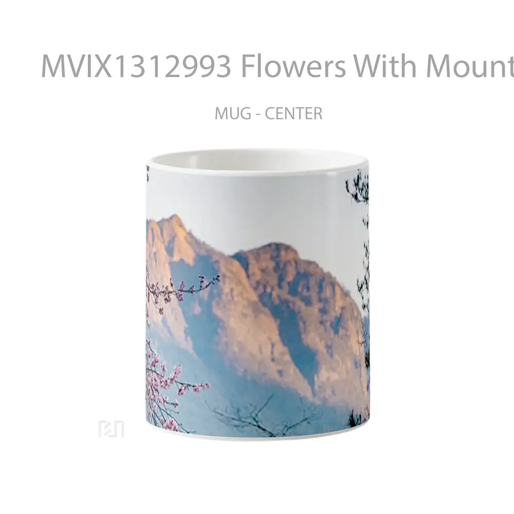 Mug Flowers With Mountain In The Background Gelas Pemandangan Alam