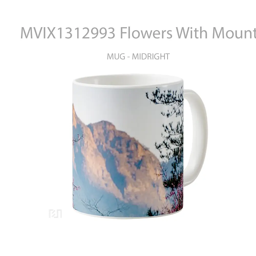 Mug Flowers With Mountain In The Background Gelas Pemandangan Alam - All-side / Desain