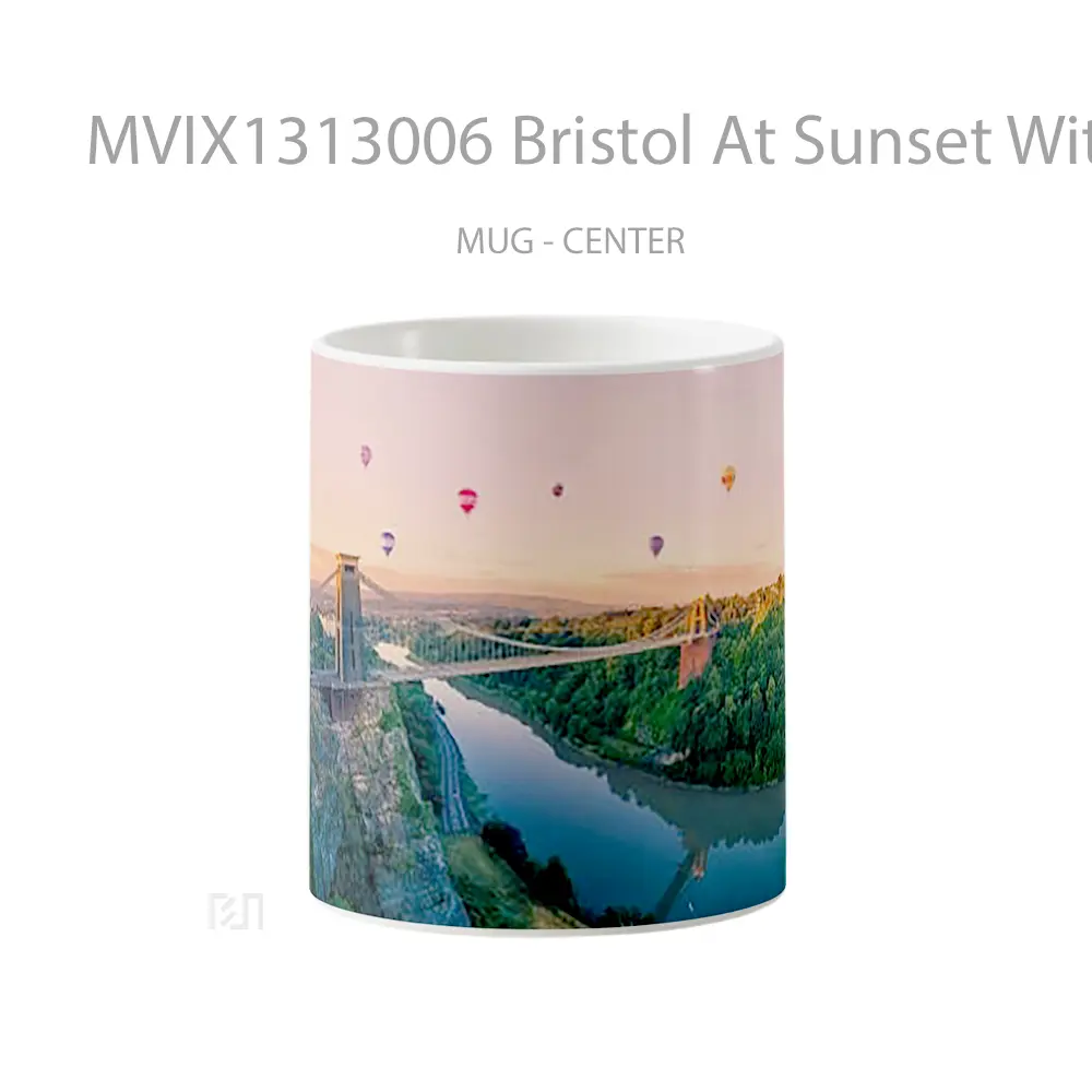 Mug Bristol At Sunset With Hot Air Balloons Gelas Pemandangan Alam