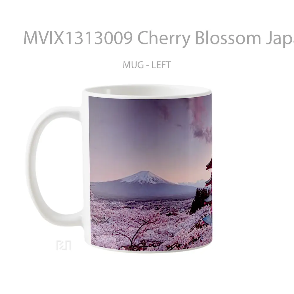 Mug Cherry Blossom Japanese Castle In Mount Fuji Gelas Keramik Unik - All-side / Desain