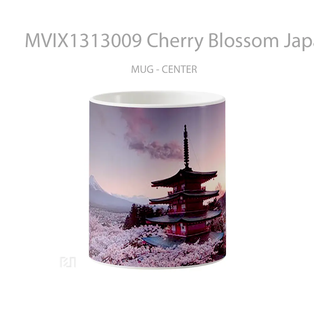 Mug Cherry Blossom Japanese Castle In Mount Fuji Gelas Keramik Unik