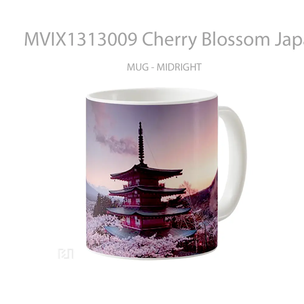 Mug Cherry Blossom Japanese Castle In Mount Fuji Gelas Keramik Unik - All-side / Desain