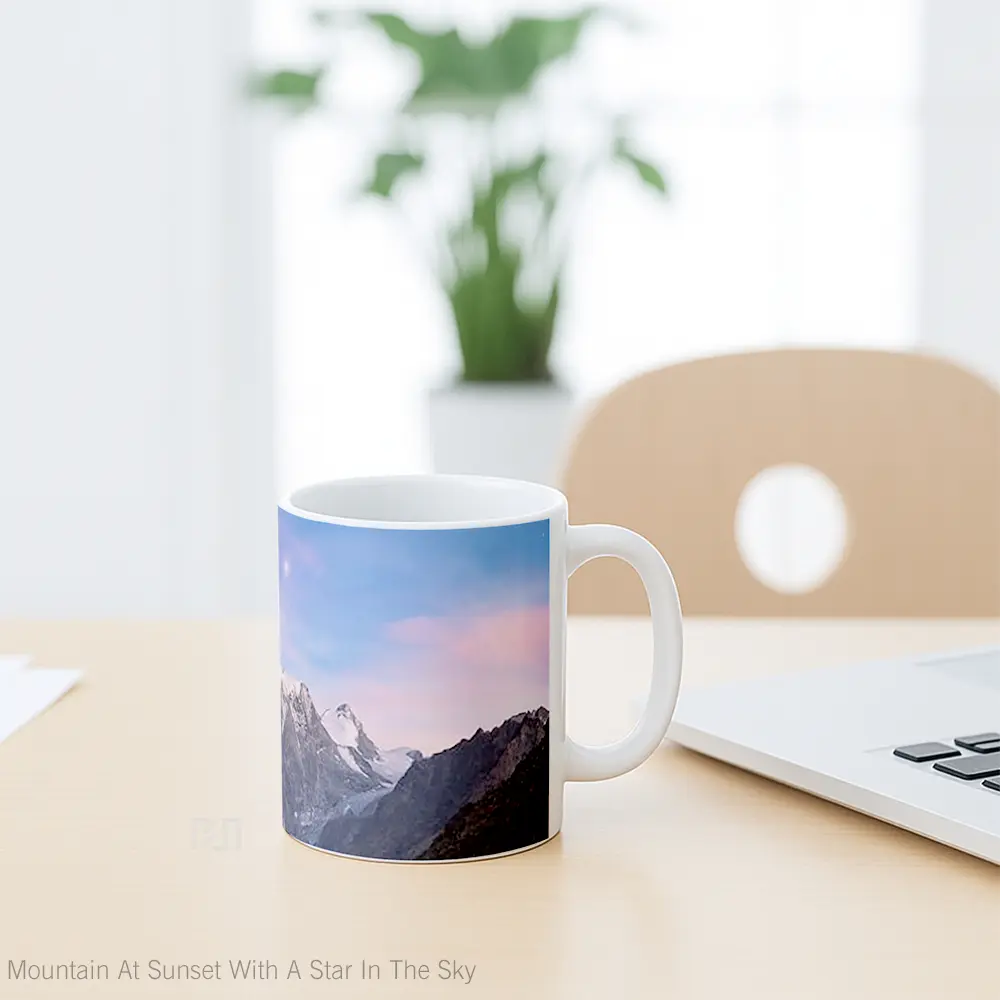 Mug Mountain At Sunset With A Star In The Sky Gelas Pemandangan Alam - All-side / Desain