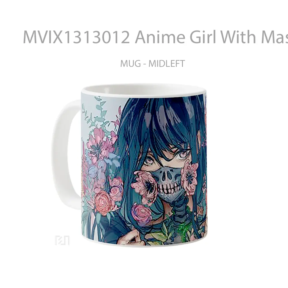 Mug Anime Girl With Mask And Flowers Cangkir Anime - All-side / Desain