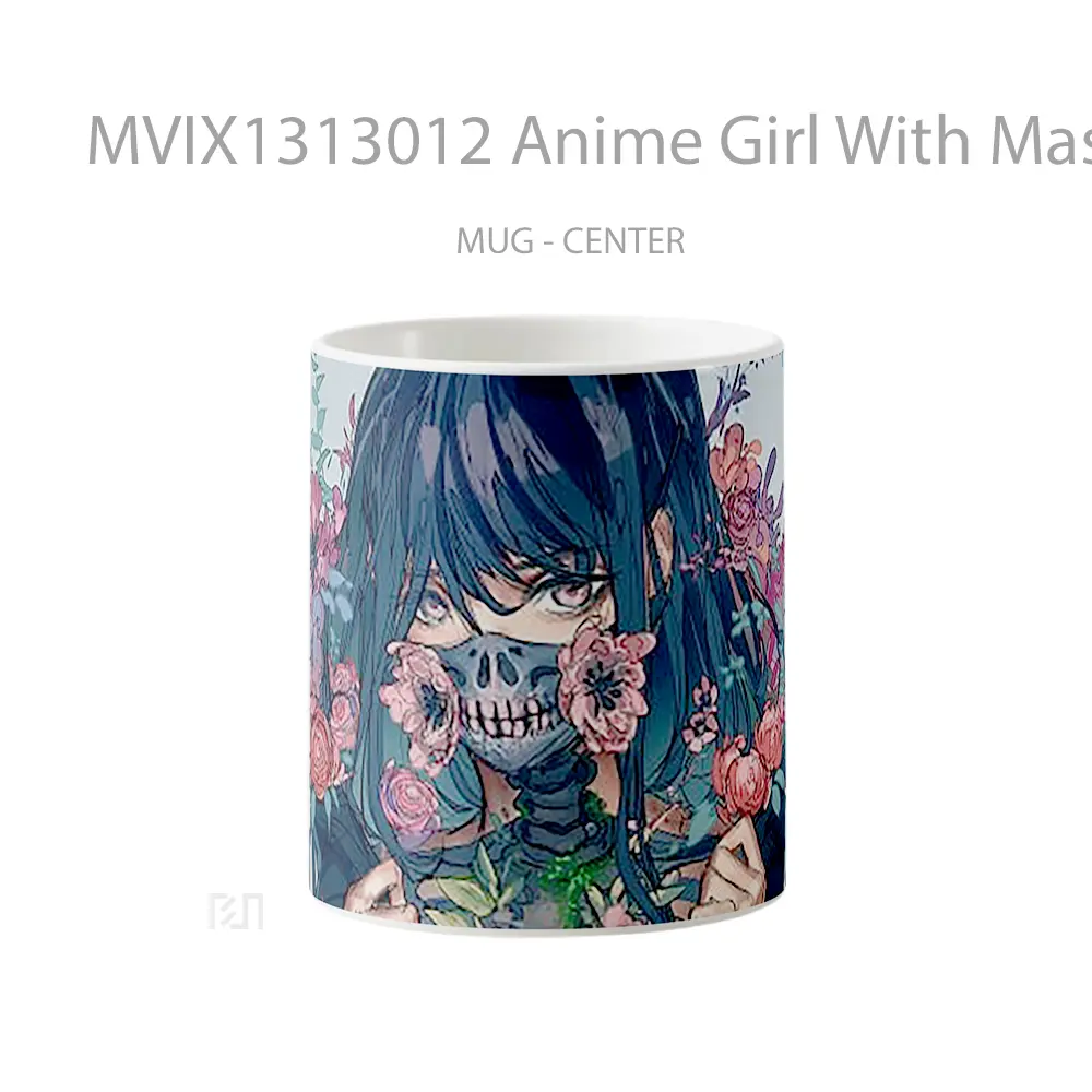 Mug Anime Girl With Mask And Flowers Cangkir Anime