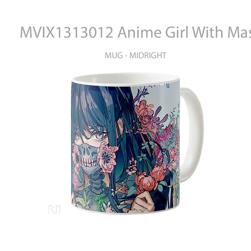 Mug Anime Girl With Mask And Flowers Cangkir Anime - All-side / Desain