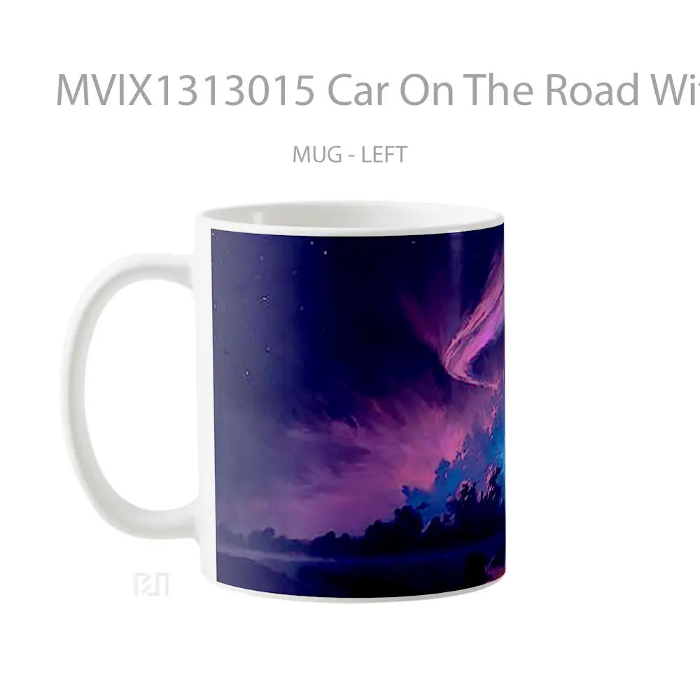 Mug Car On The Road With Night Sky Digital Art Cangkir Mobil - All-side / Desain