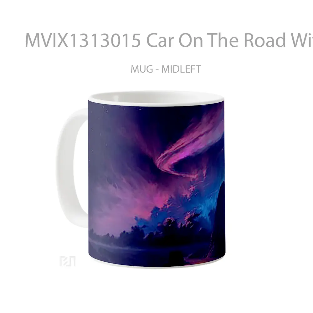 Mug Car On The Road With Night Sky Digital Art Cangkir Mobil - All-side / Desain