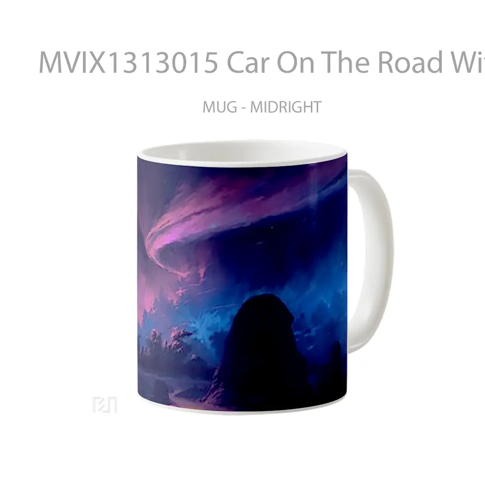 Mug Car On The Road With Night Sky Digital Art Cangkir Mobil - All-side / Desain