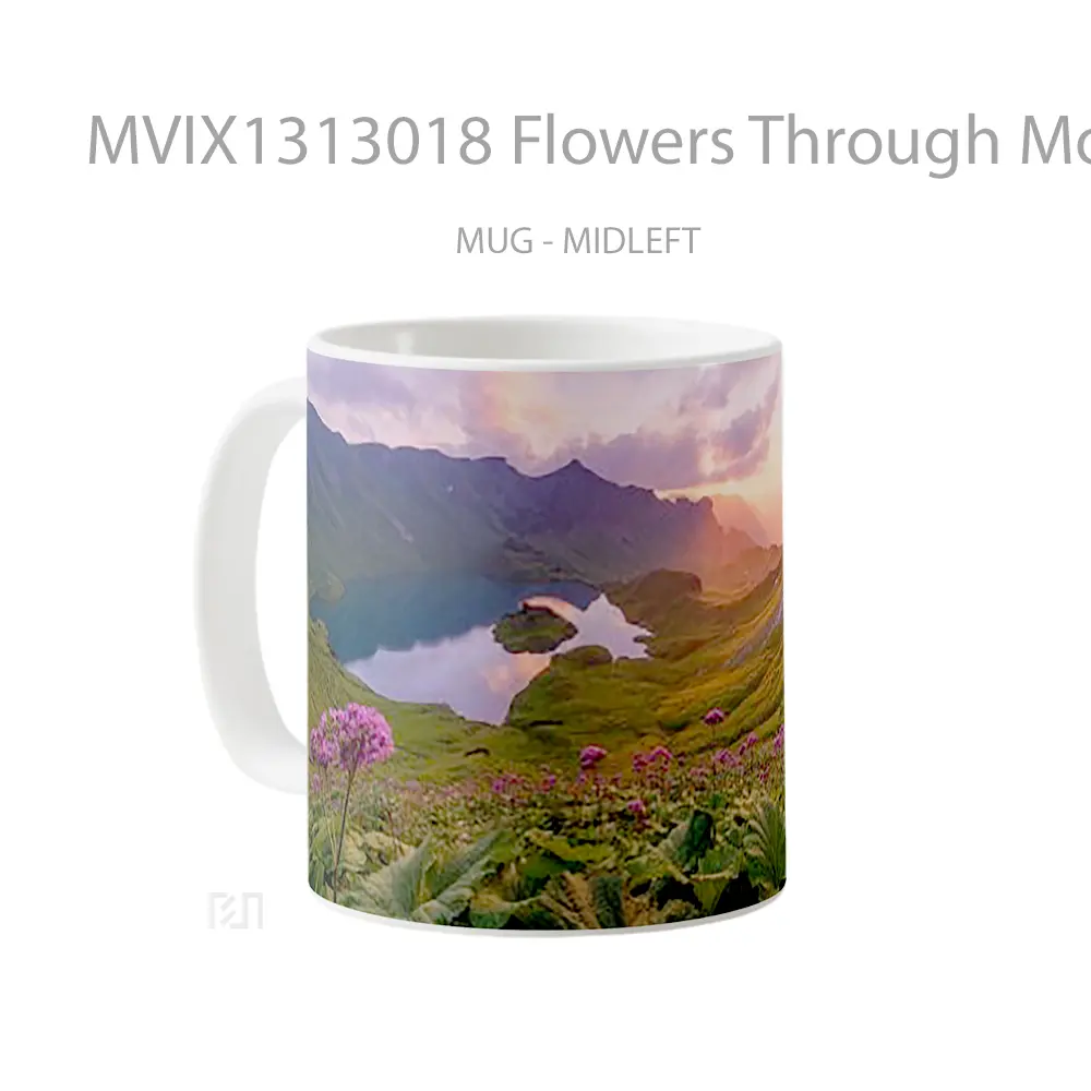 Mug Flowers Through Mountains At Sunset Gelas Pemandangan Alam - All-side / Desain