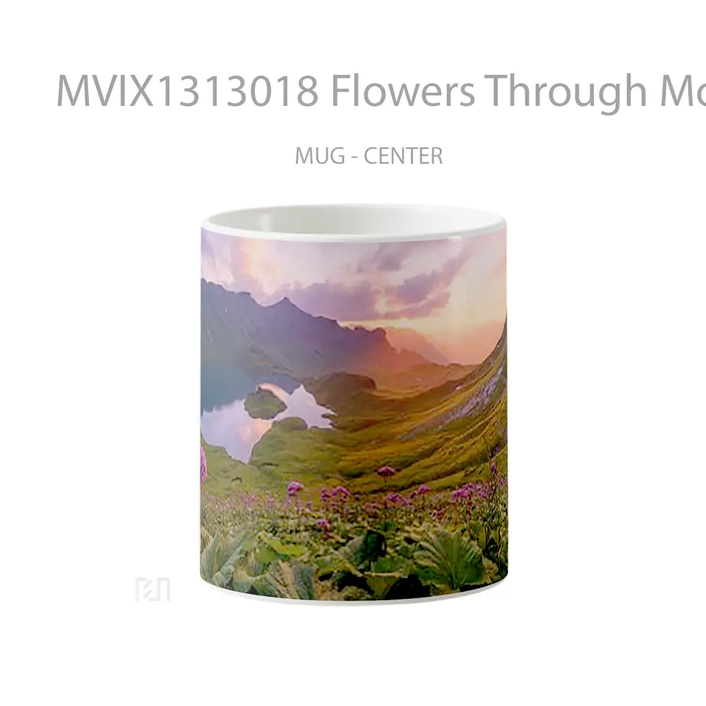 Mug Flowers Through Mountains At Sunset Gelas Pemandangan Alam