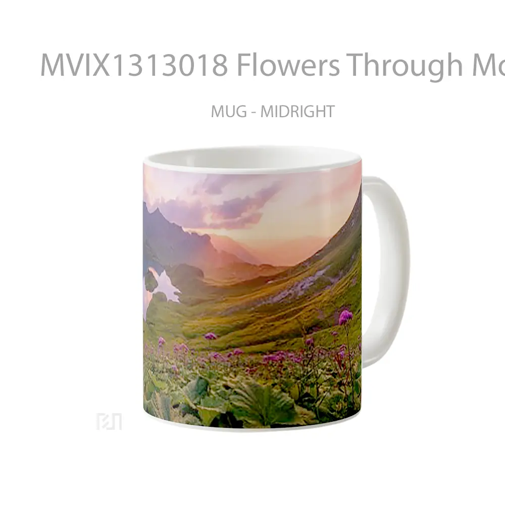Mug Flowers Through Mountains At Sunset Gelas Pemandangan Alam - All-side / Desain
