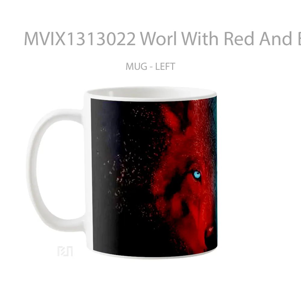 Mug Worl With Red And Blue Lights Gelas Keramik Unik - All-side / Desain
