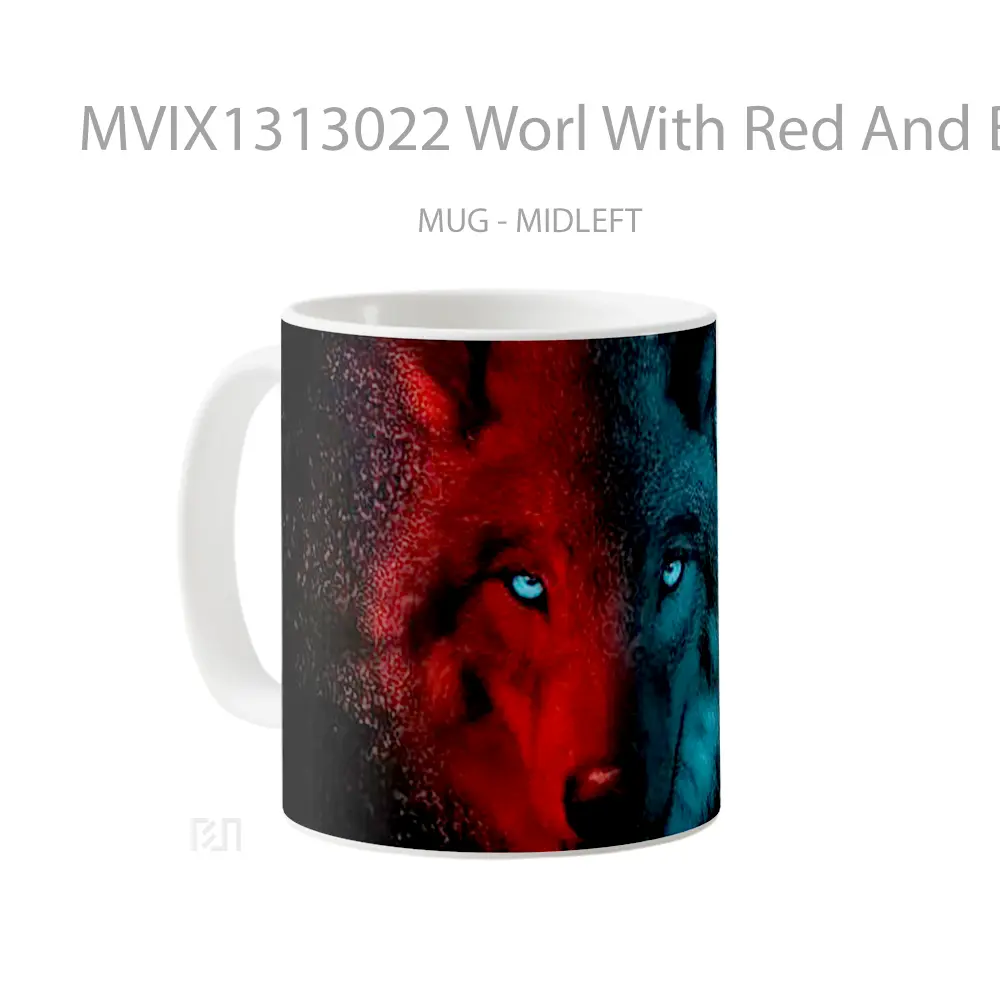 Mug Worl With Red And Blue Lights Gelas Keramik Unik - All-side / Desain