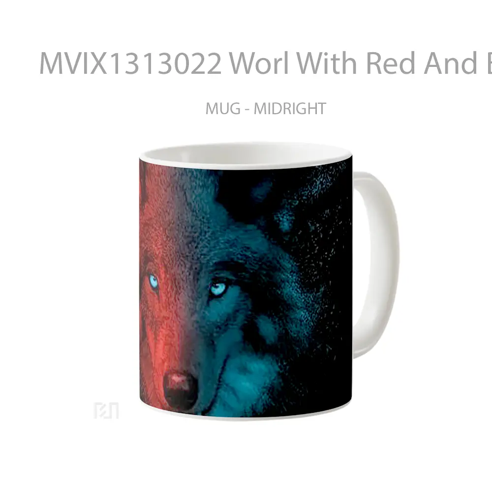 Mug Worl With Red And Blue Lights Gelas Keramik Unik - All-side / Desain