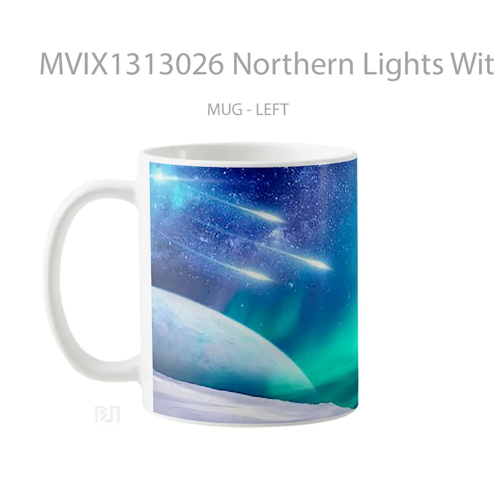 Mug Northern Lights With Shooting Stars And Planet In The Background Gelas Astronomi - All-side / Desain