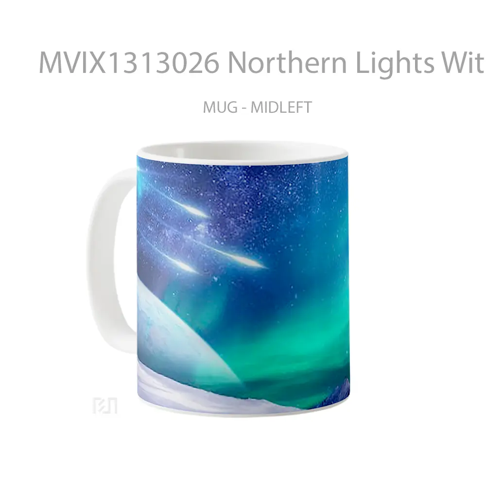 Mug Northern Lights With Shooting Stars And Planet In The Background Gelas Astronomi - All-side / Desain
