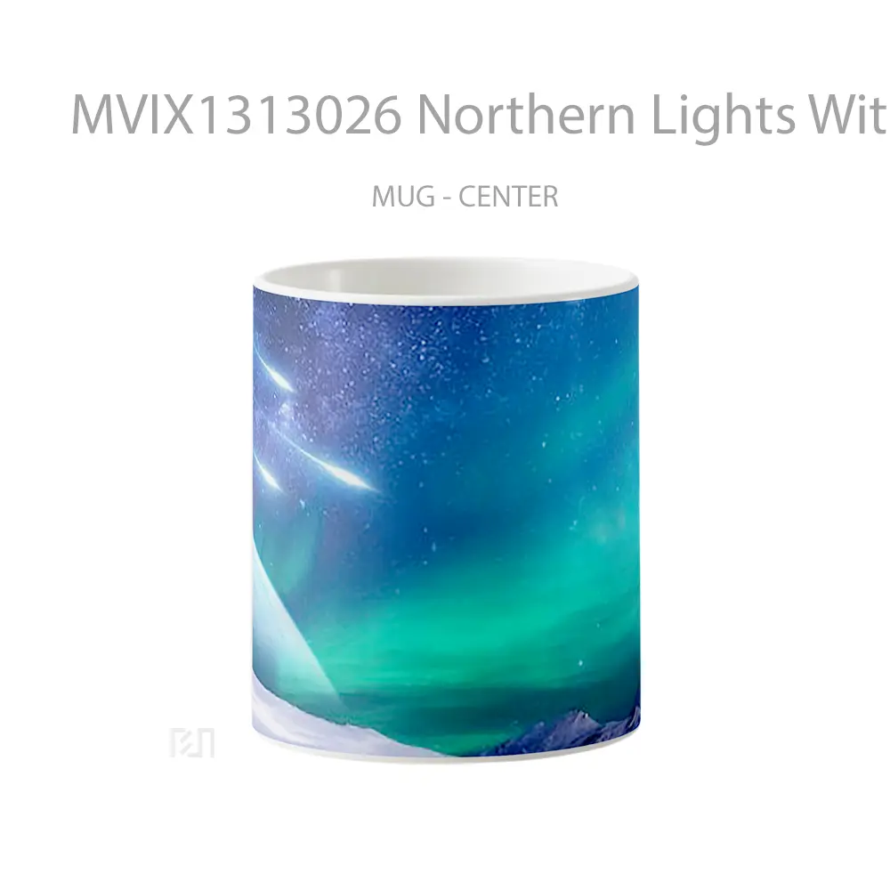 Mug Northern Lights With Shooting Stars And Planet In The Background Gelas Astronomi
