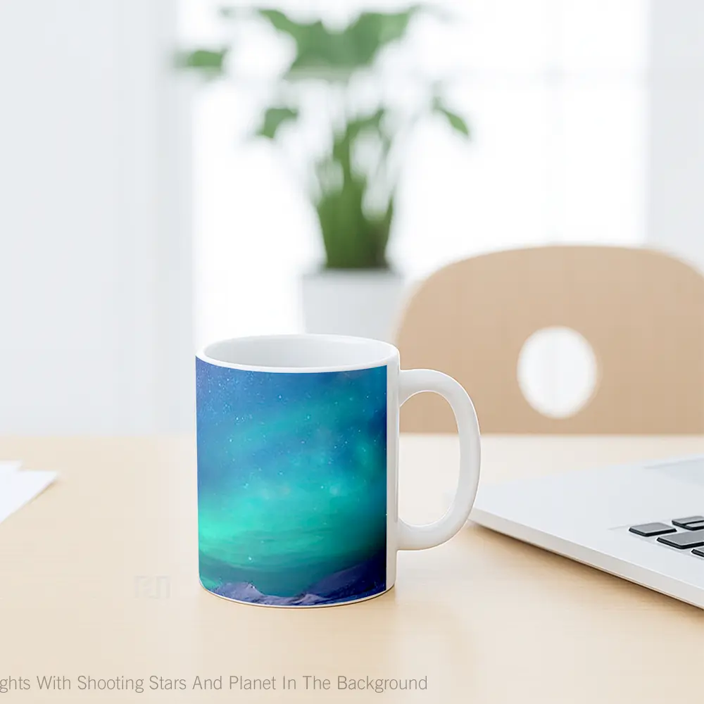 Mug Northern Lights With Shooting Stars And Planet In The Background Gelas Astronomi - All-side / Desain