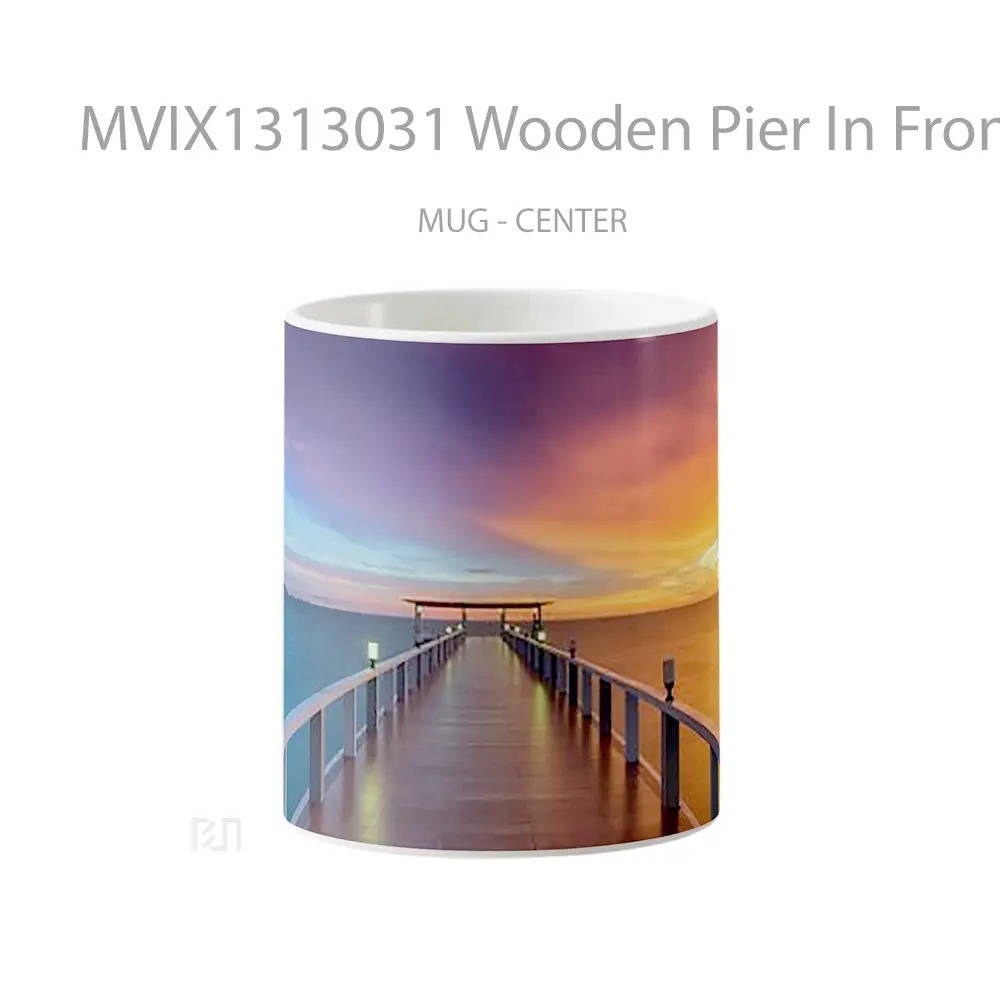 Mug Wooden Pier In Front Of The Sea At Sunset Gelas Pemandangan Alam