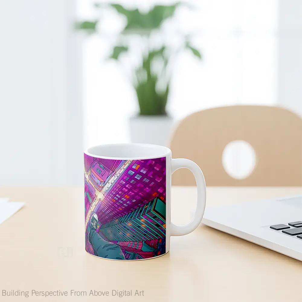 Mug Building Perspective From Above Digital Art Gelas Seni Modern - All-side / Desain