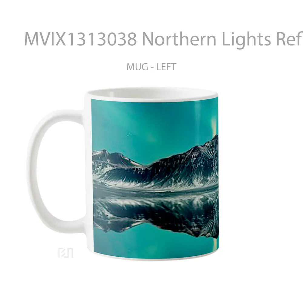 Mug Northern Lights Reflected With Mountains In Lake Gelas Pemandangan Alam - All-side / Desain