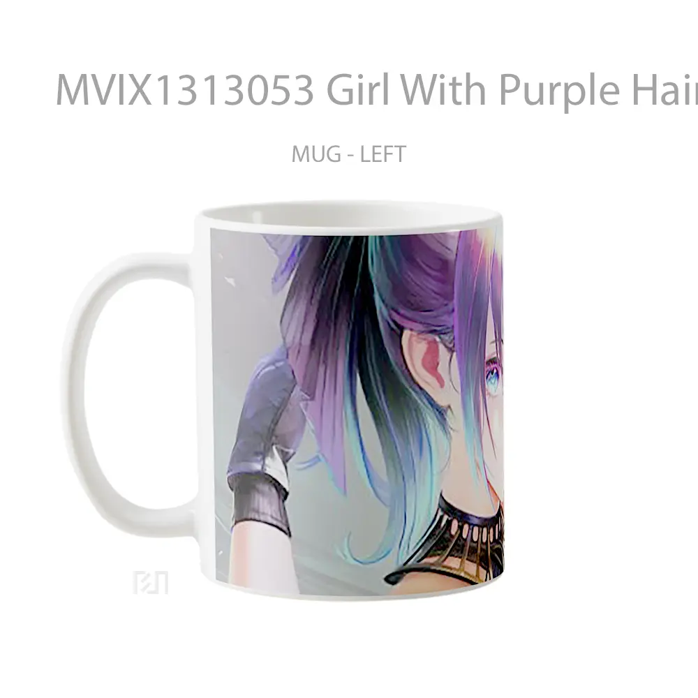 Mug Girl With Purple Hair Gelas Keramik Unik - All-side / Desain