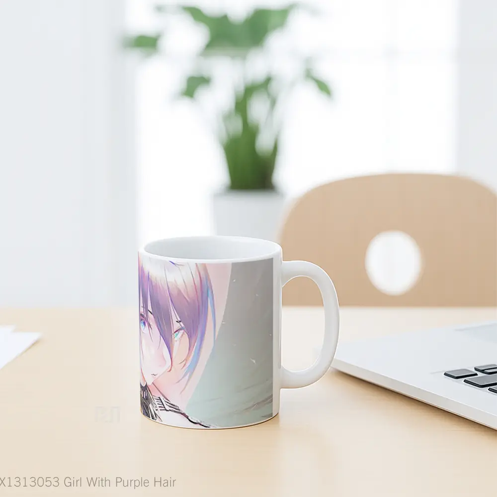 Mug Girl With Purple Hair Gelas Keramik Unik - All-side / Desain