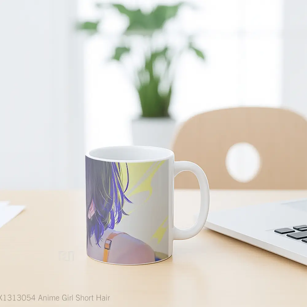 Mug Anime Girl Short Hair Cangkir Anime - All-side / Desain