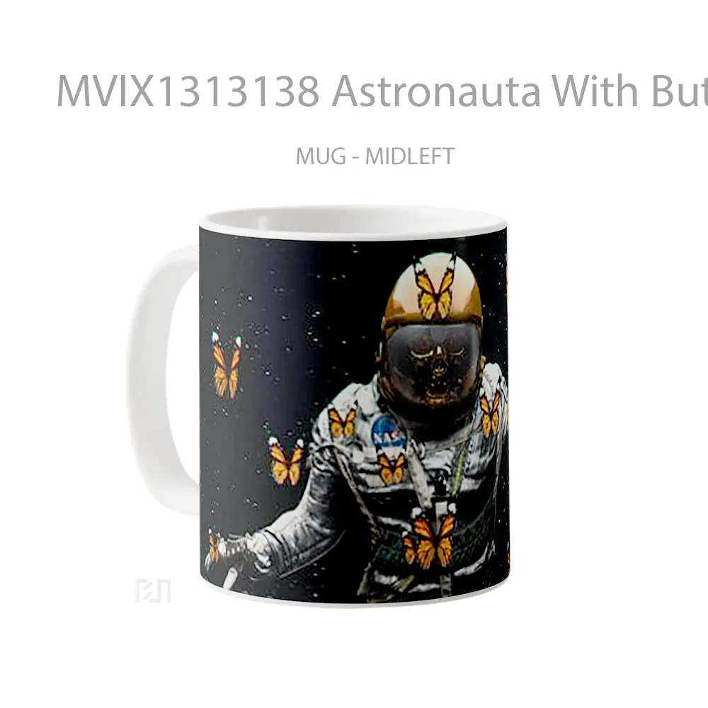 Mug Astronauta With Butterflies Gelas Hewan Lucu - All-side / Desain