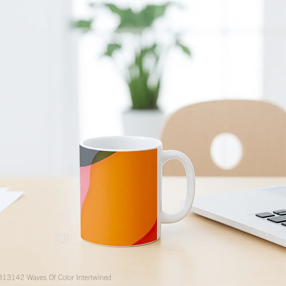 Mug Waves Of Color Intertwined Gelas Keramik Unik - All-side / Desain