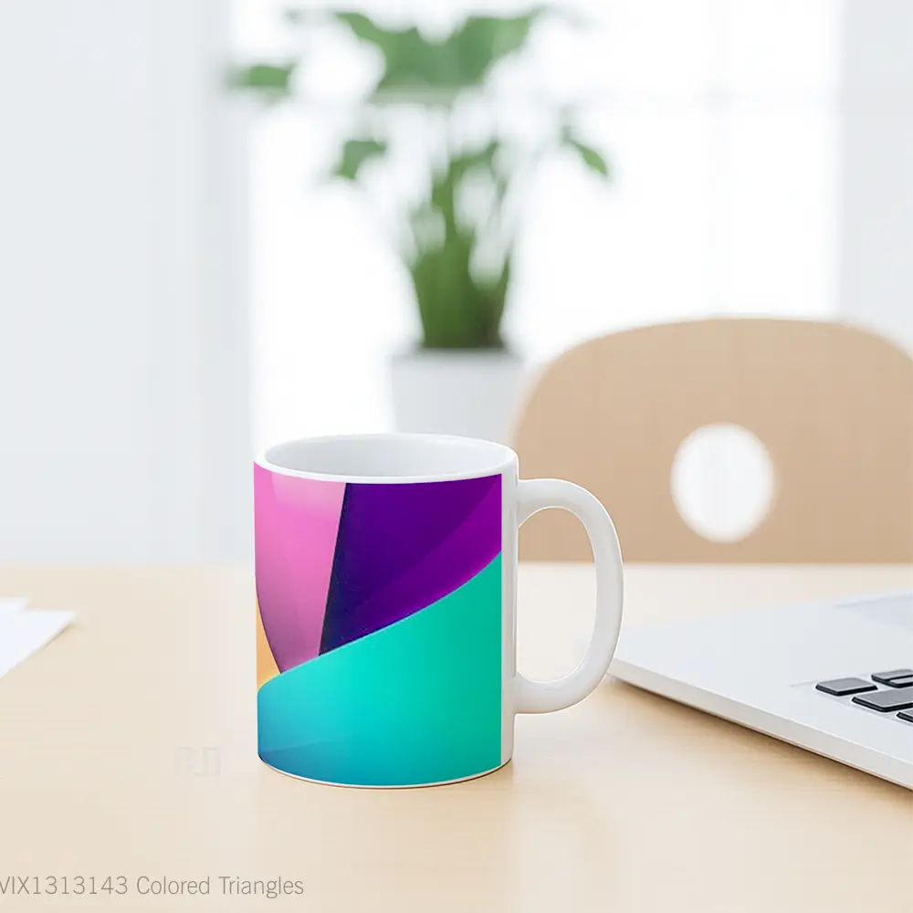 Mug Colored Triangles Gelas Keramik Unik - All-side / Desain