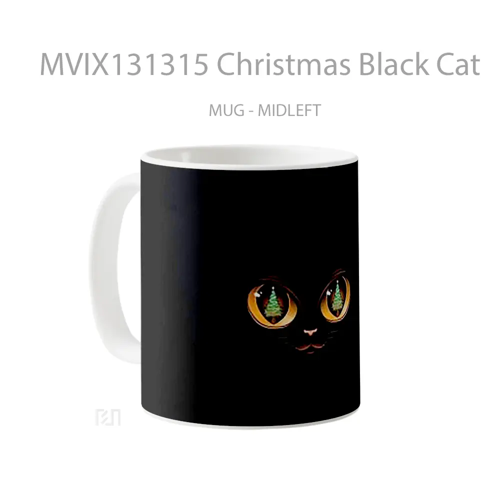 Mug Christmas Black Cat Gelas Hewan Lucu - All-side / Desain