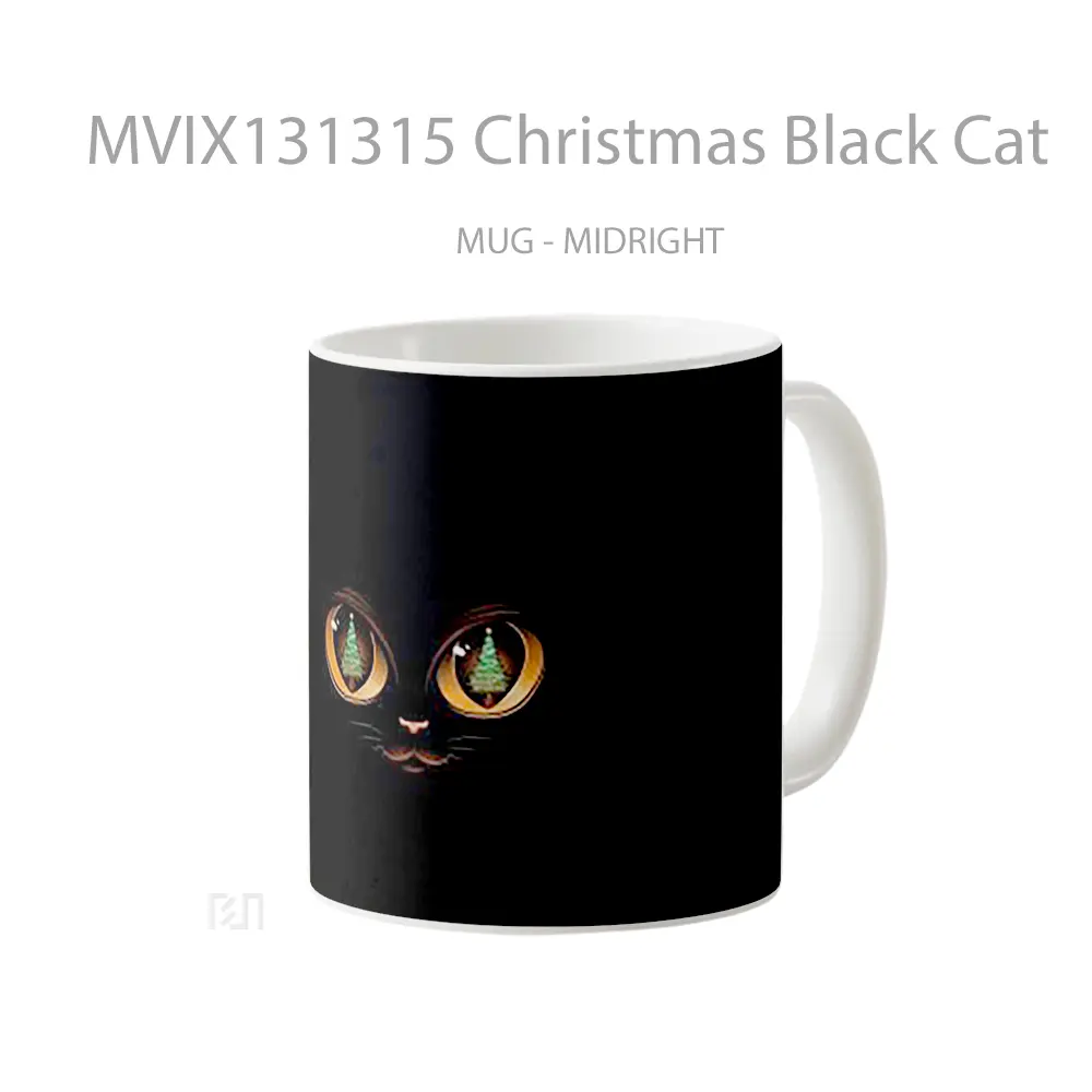 Mug Christmas Black Cat Gelas Hewan Lucu - All-side / Desain