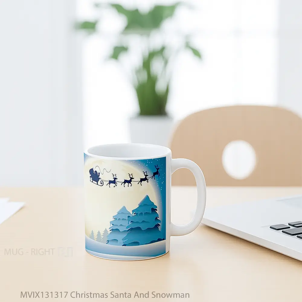 Mug Christmas Santa And Snowman Gelas Keramik Unik - All-side / Desain