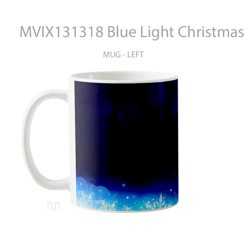 Mug Blue Light Christmas Tree Gelas Pemandangan Alam - All-side / Desain