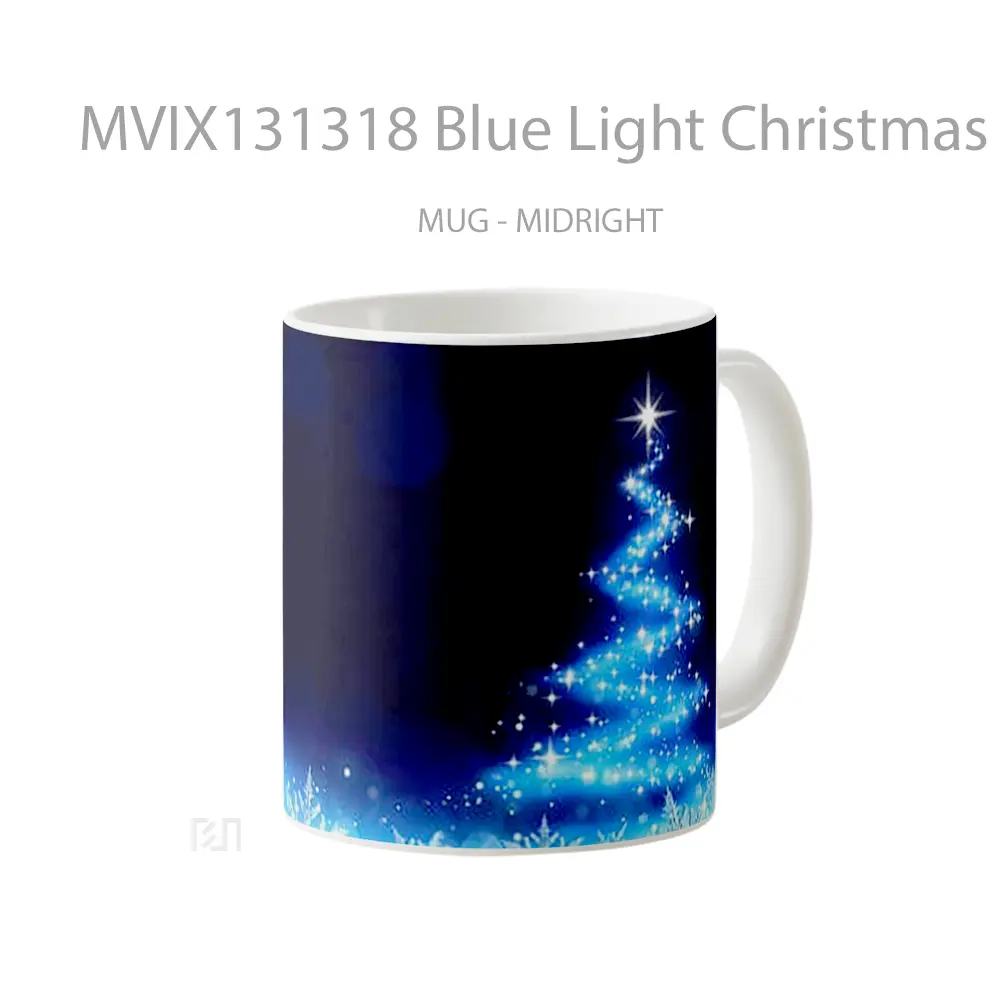 Mug Blue Light Christmas Tree Gelas Pemandangan Alam - All-side / Desain