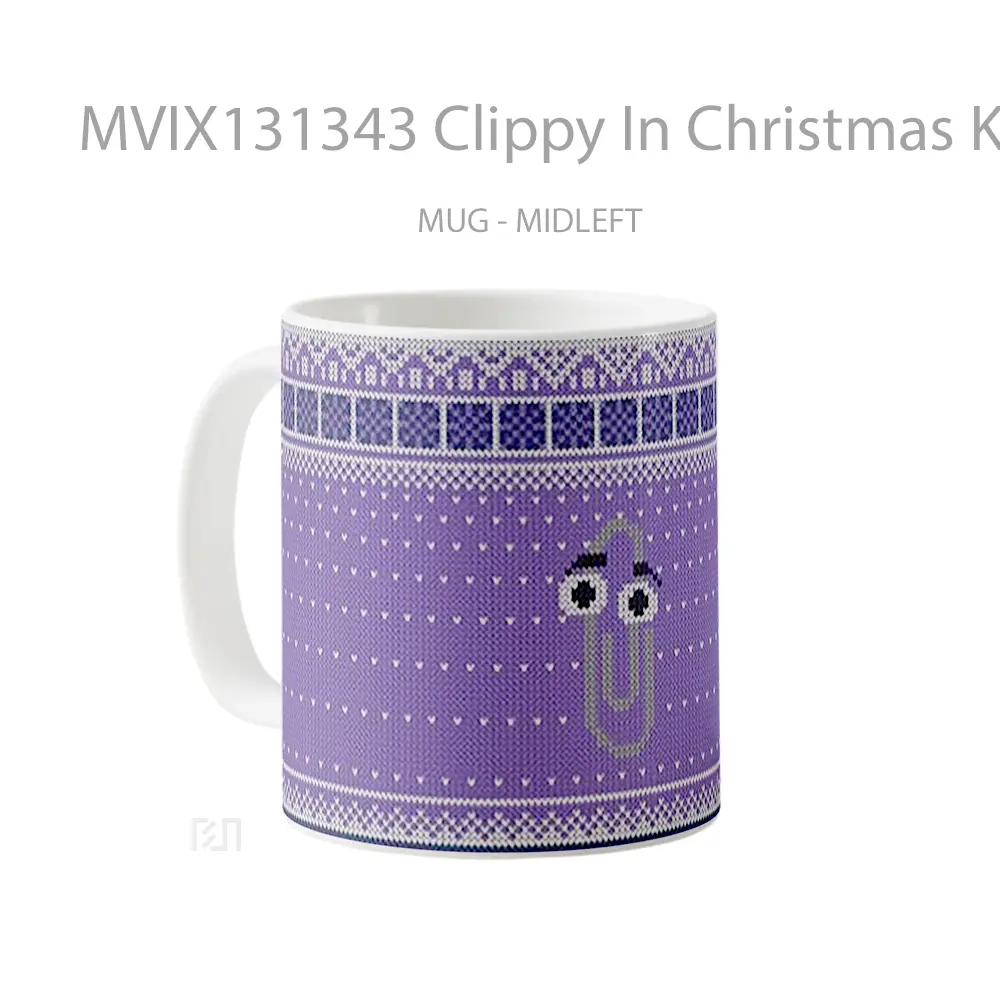 Mug Clippy In Christmas Knitted Pattern Gelas Seni Modern - All-side / Desain